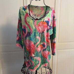 Colorful Flamingo Print Top